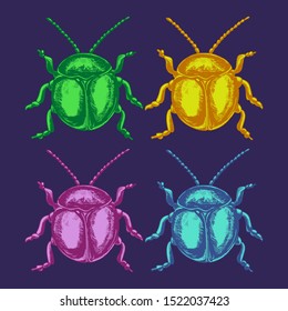 colorful round cute bug hatching print set pop art beetle