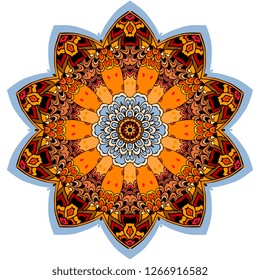 Colorful round ethnic pattern in shape of mandala flower.