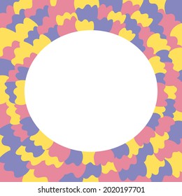 Colorful round frame with blue, yellow and pink elements. Cute bright colors. Vector Illustration.