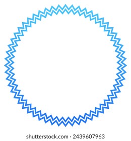 Colorful round frame isolated on white. Vector frame for photo. Frame for text, certificate, pictures, diploma. Zig Zag frame. Blue gradient	