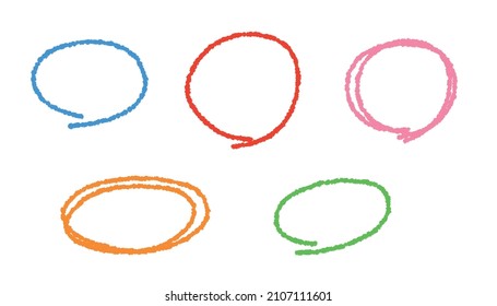 Colorful round frames drawn with crayons. Vector doodle illustration set.