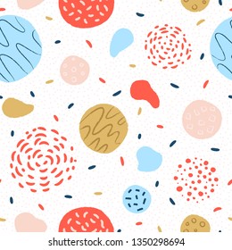 Colorful round geometric seamless pattern. Hand Drawn texture. Design for poster, card, invitation, placard brochure flyer