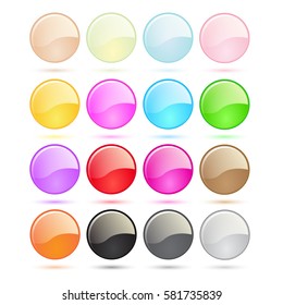Colorful Round Glossy Buttons, Vector illustration