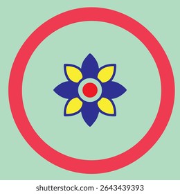 Colorful round icon with flower in vibrant vector style, combining nature and abstract design. Perfect for branding, decoration, and creative projects. EPS file included.
