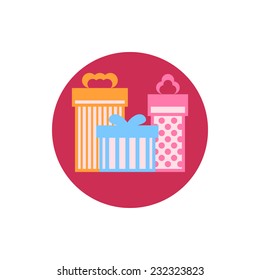 Colorful round  icon gift boxes,  vector illustration