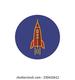 Colorful round  icon rocket,  vector illustration