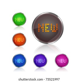 colorful round icon set with dotted word new