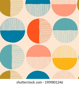 Colorful round Icons. Hand drawn shapes. Contemporary modern trendy Vector Seamless Pattern. Square wallpaper. Trendy Background