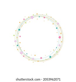 Colorful round label with stars. Best, award, winner prize wreath on white background. Starry party circle label for text. Vector holiday background for card, invitation, wallpaper.