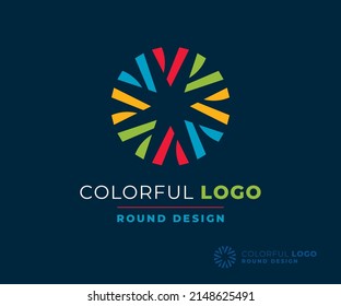 Colorido diseño de logotipo redondo. Ilustración vectorial de luz solar brillante.