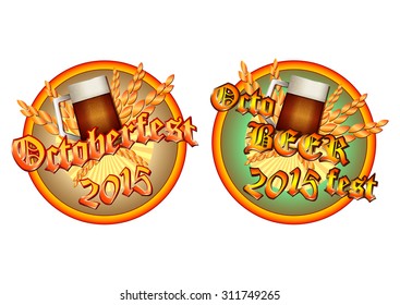 Colorful round logo in two versions for postcards and greetings with Oktoberfest. Isolated on white. Vector illustration