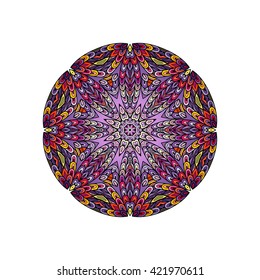 Colorful round mandala template. Hand drawing doodle lines. Like fish scales together