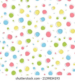 Colorful round organic shapes with grey stroke seamless pattern. Vector illustration for paper, baby, kids textile, fabric and much more.