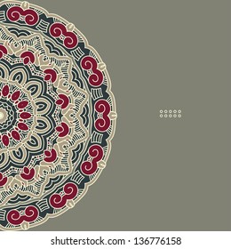 Colorful Round Ornamental Pattern, Greeting Card Template Design, Mosaic Vector Illustration