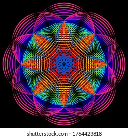 Patrón redondo colorido con estilo de arte de línea mandala. Fondo de estilo de arte de línea de vector.