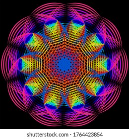 Colorful round pattern with mandala line art style. Vector line art style background.