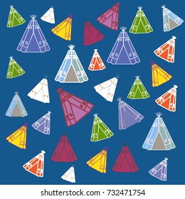 Colorful of round pavilion or tent on blue background.Pattern for kid.