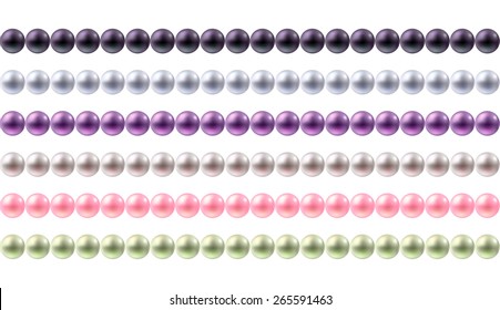 Colorful round pearls borders set. Seamless horizontal borders for design.