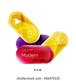 Colorido concepto de rectángulos redondos, infografías de negocios. Banner de opción de vector con texto y botón