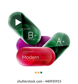 Colorful round rectangles concept, business infographics. Vector option banner with text and button