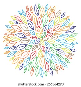 colorful round rosette with leaves on white background