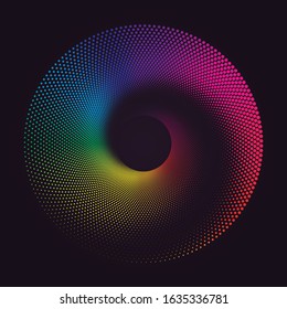 Colorful round spiral abstract rainbow dots background. Vortex Vector illustration.