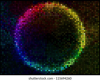 Colorful Round Square Pixel Mosaic Vector Banner.Multicolor Abstract Beautiful Lights Disco Club Background