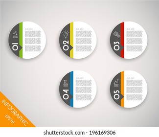 colorful round stickers with arrow. infographic concept.