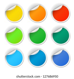 Colorful round stickers set, vector illustration