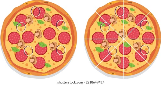 Colorful round tasty pizza from top view