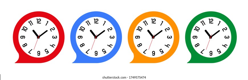 Colorful round wall clocks set.