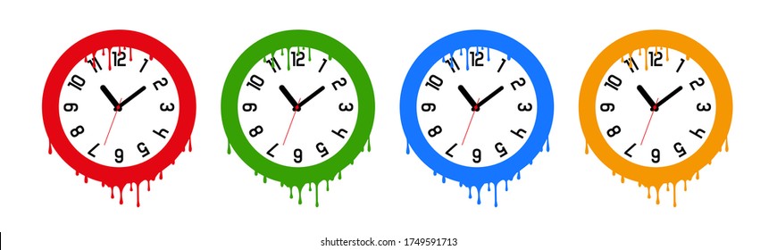 Colorful round wall clocks set.