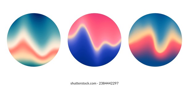 Colorful round wavy gradient background set. Blurred liquid waves wallpaper collection. Bright iridescent abstract backdrops in circles. Vector template for banner, flyer, cover, poster, collage, card