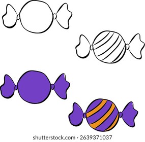 colorful round wrapped candy logo, sweet food illustration. isolated on transparent background. Vector graphic line ink illustration. suitable for poster and web icon
