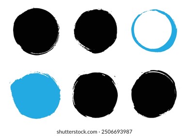 Colorful rounded brush strokes, dirty circle brush effect, grungy round shape brush stroke set