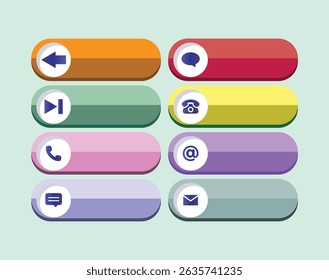 Colorful rounded buttons featuring communication and navigation icons for digital designs