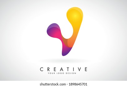 Colorful rounded creative V Logo Design. Friendly Corporate Entertainment Media Technology Digital Business template.
