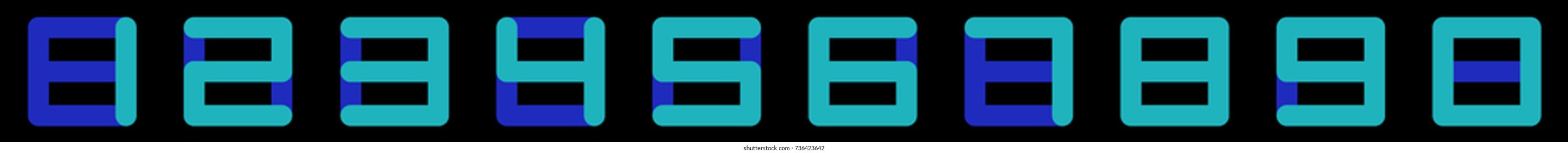Colorful and rounded digital numbers. Vector art.