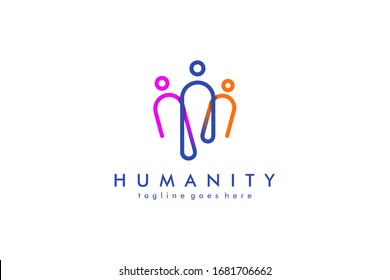 Colorful Rounded Line Linked Human Icon People Logo. Flat Vector Logo Design Template Element