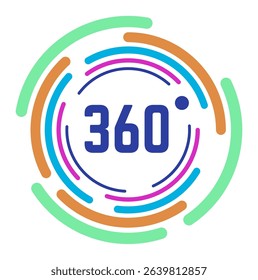 Colorful rounded lines encircling the number 360, representing concepts of virtual reality and augmented reality while evoking immersive experiences in a modern digital landscape