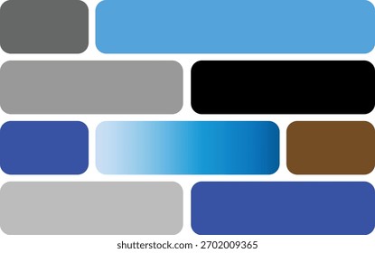 Bloques de rectángulo redondeados coloridos en un patrón de ladrillo en la pared blanca