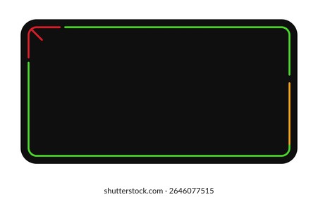 Colorful rounded rectangle flow direction indicator. Multi color outline showing starting point and finishing point.