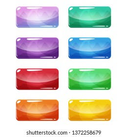 Colorful rounded rectangle, glossy buttons set, vector assets for web or game design, app icons vector template isolated on white background.