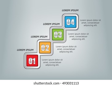 Colorful Rounded Rectangle With Number and Information Text, Metallic Color, 4 Options, Timeline/Workflow/Element Layout Design, Vector Illustration