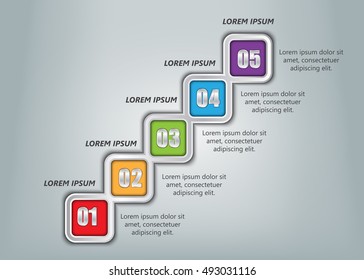 Colorful Rounded Rectangle With Number and Information Text, Metallic Color, 5 Options, Timeline/Workflow/Element Layout Design, Vector Illustration