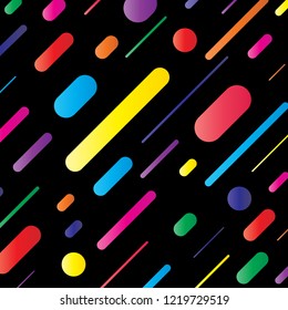 colorful rounded shapes lines in diagonal rhythm. pattern geometric black background