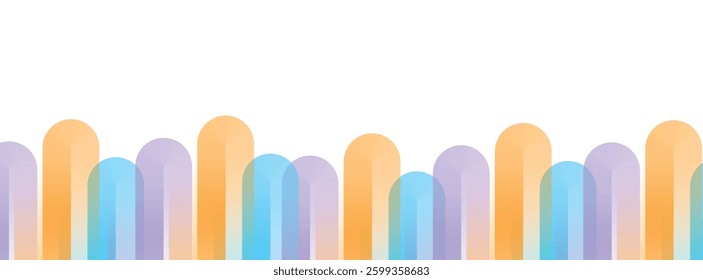  Colorful Rounded Vertical Bars Abstract Background on White background with copy space