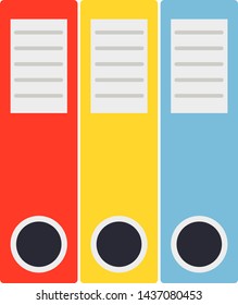 Colorful row of binder folders isolated on white background. Vector flat icon.
