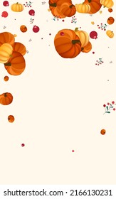 Colorful Rowan Background Beige Vector. Gourd Picking. Yellow Drawing Template. Abstract Set. Gold Vegetable Harvest Border.