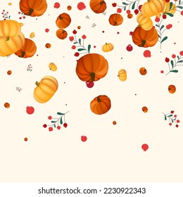 Colorful Rowan Background Beige Vector. Plant Invitation. Burgundy Holiday Texture. Nature Border. Yellow Leaf Vintage Frame.